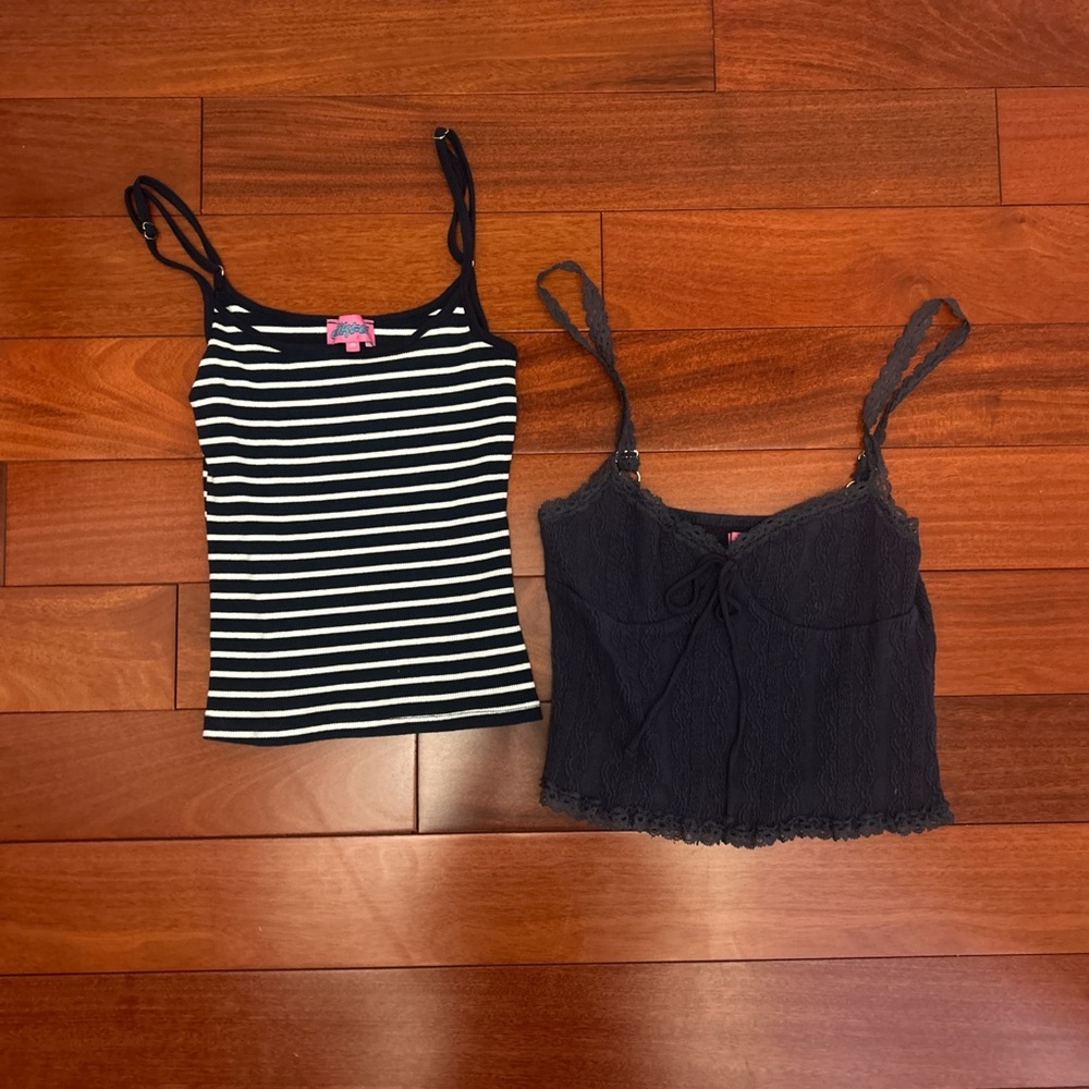 Edikted Navy and White Striped Tank, blue lace Tops BUNDLE